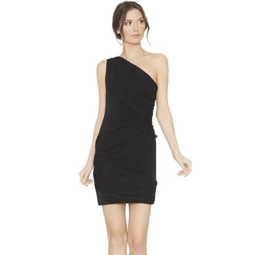 Alice + Olivia Cici One Shoulder Goddess Dress Black Cocktail Mini Bodycon XS